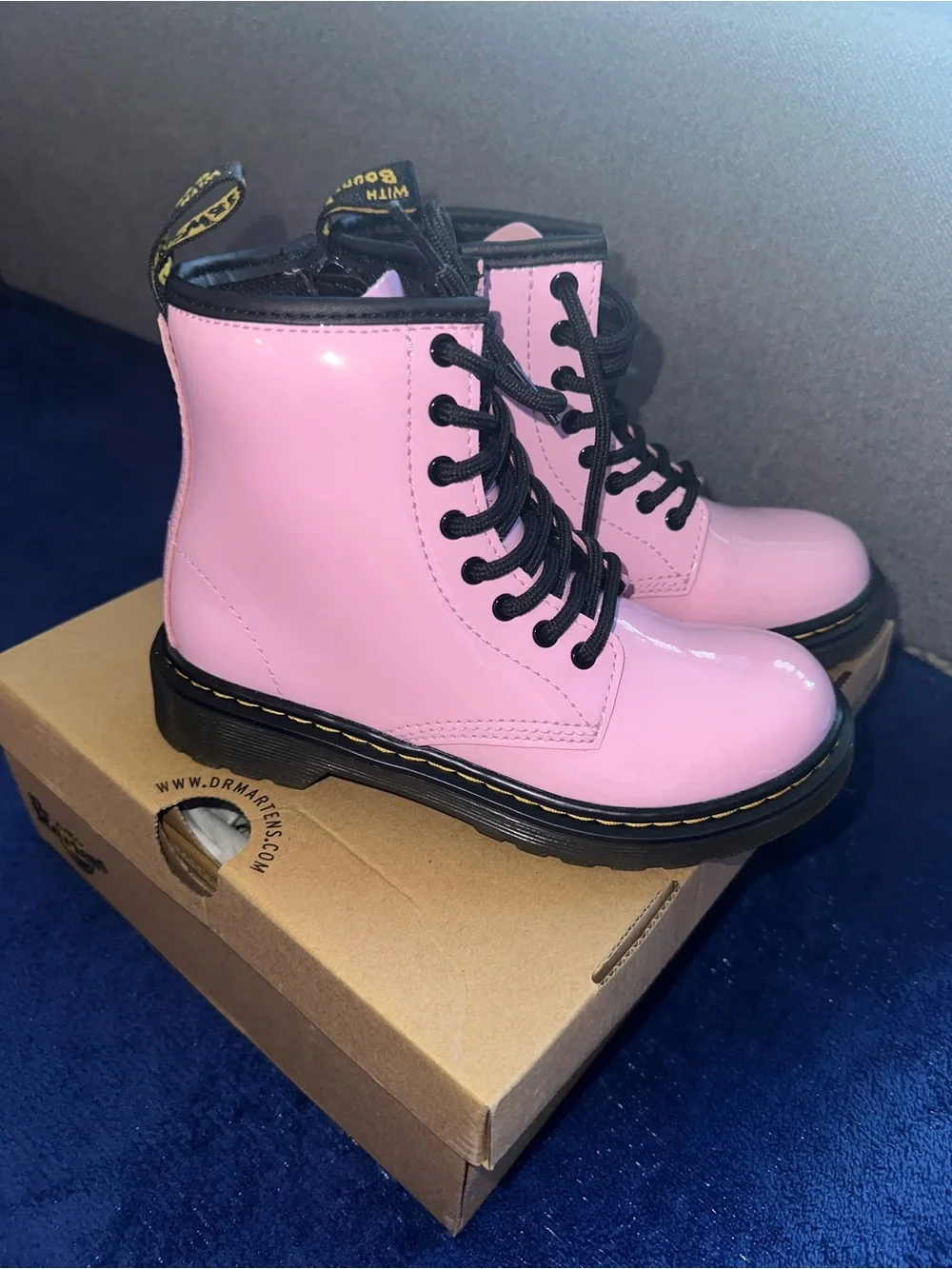 Dr. Martens Boots Kids Pale Pink Patent Leather Lace Up Girls 1460J Size 1Y
